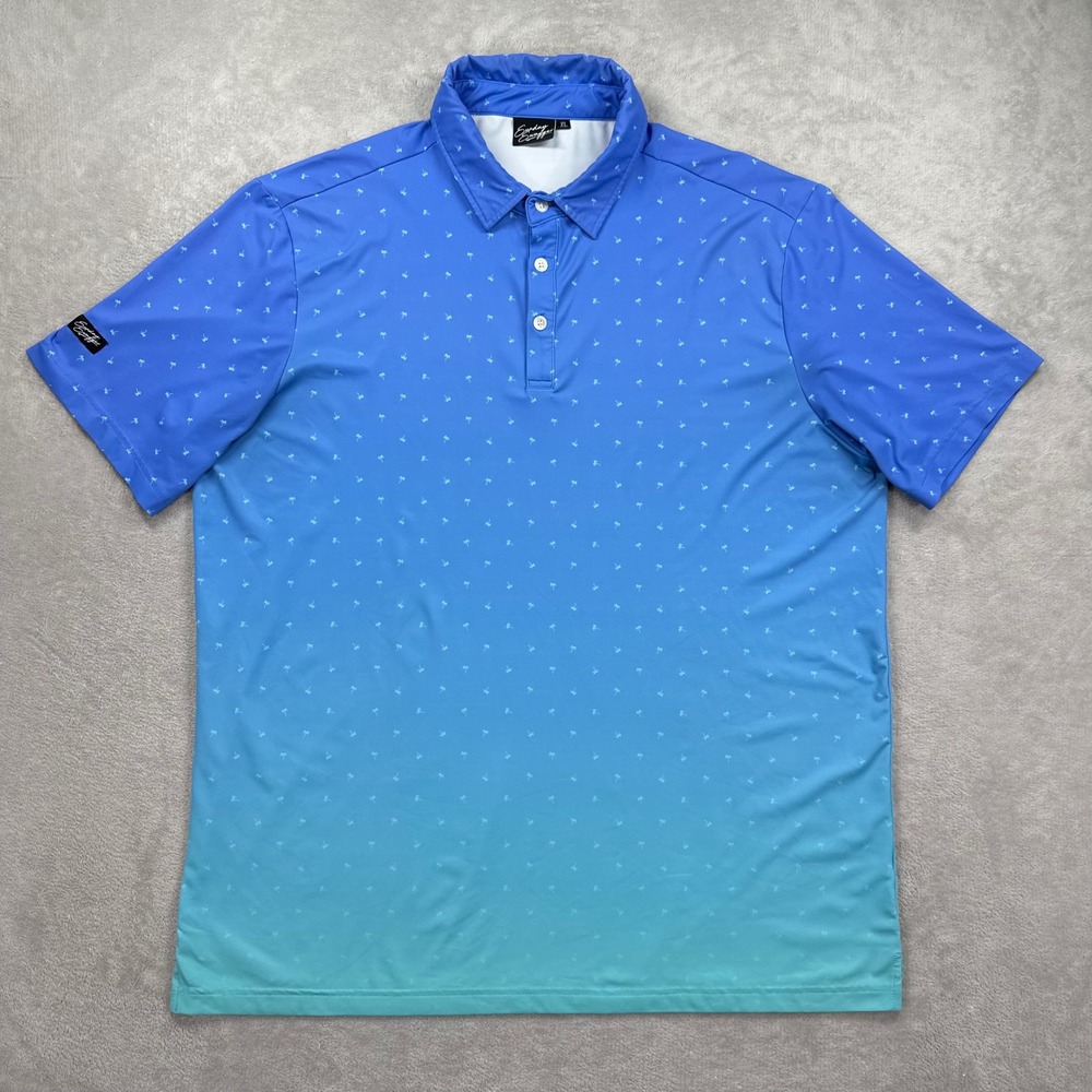 Sunday Swagger Polo Mens XL Blue Ombre Palm Tree Print Golf Shirt Short Sleeve